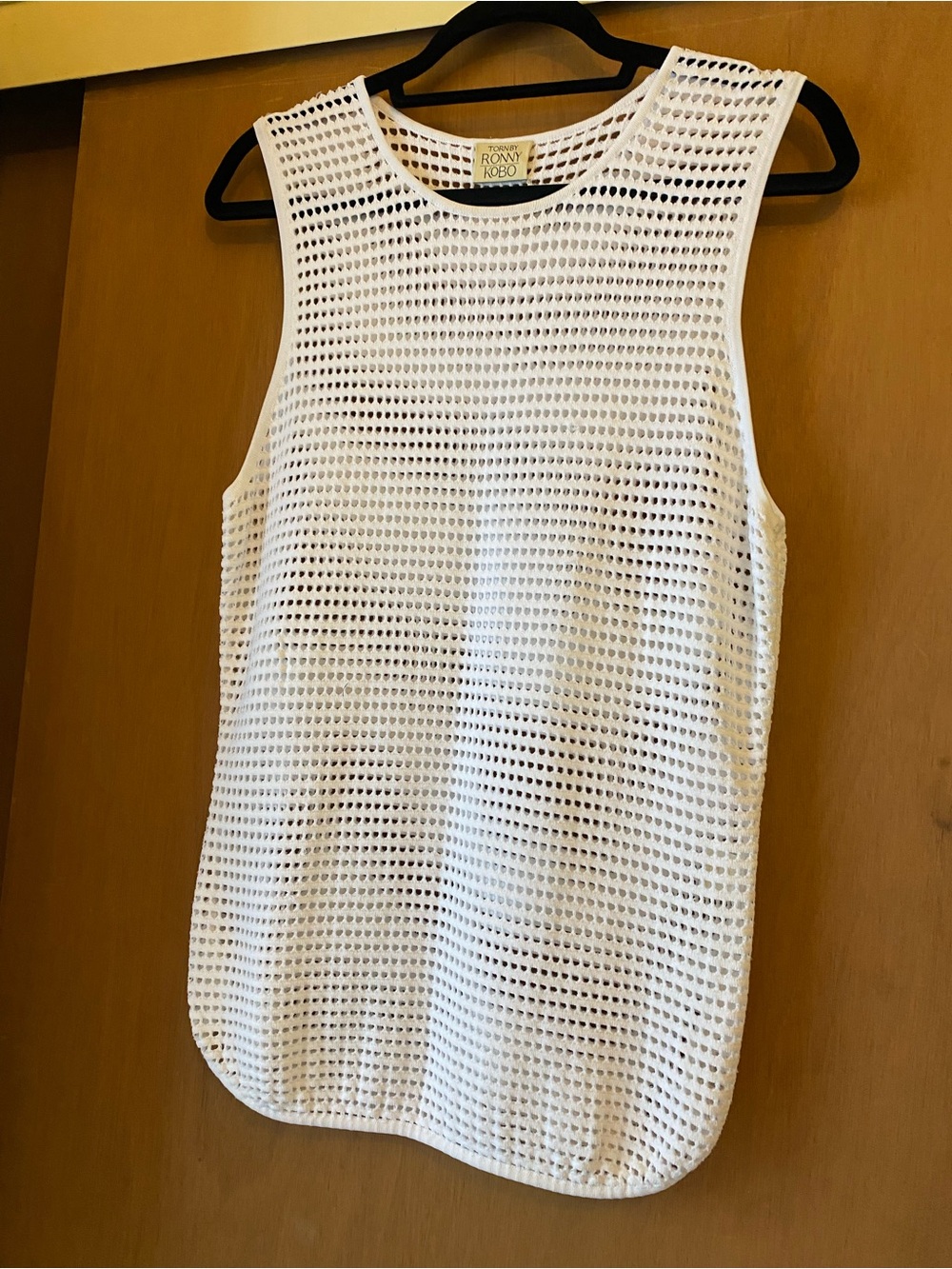 Ronny Kobo Collection White Open-Weave Mesh Tank